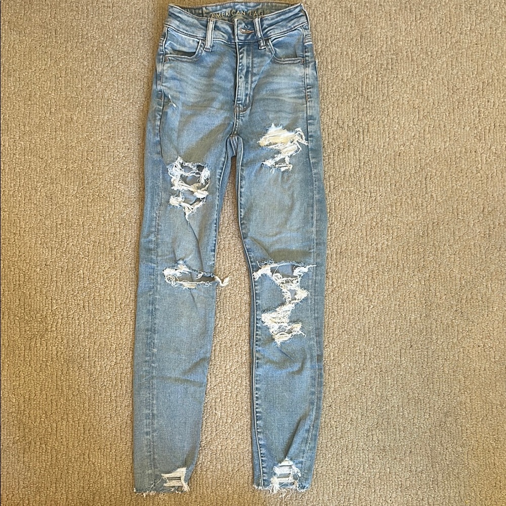 American Eagle Outfitters Blue Skinny Jeans with Distressing